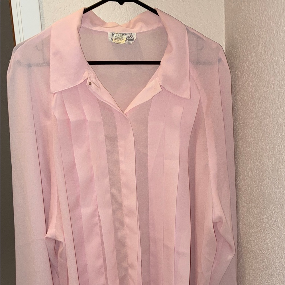 Light Pink Sheer Pleated Blouse